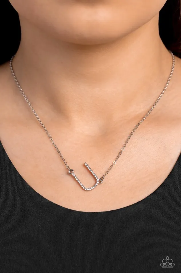 Paparazzi Necklace INITIALLY Yours U White Paparazzi Jewelry Necklaces