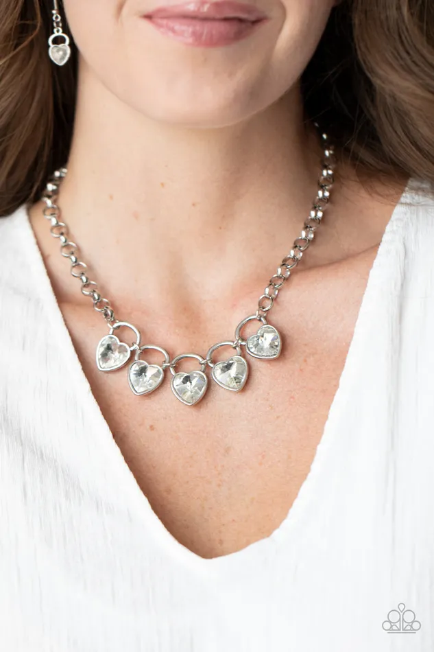 Paparazzi Necklace LOP Jan 2021 HEART on Your Heels White Paparazzi Jewelry Necklaces