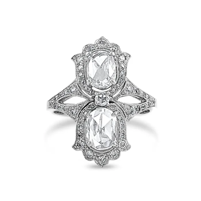 Platinum Double Rose Cut Diamond Ring CJ Charles Jewelers Rings