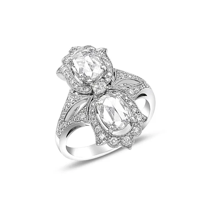 Platinum Double Rose Cut Diamond Ring CJ Charles Jewelers Rings Platinum Double Rose Cut Diamond Ring CJ Charles Jewelers Rings