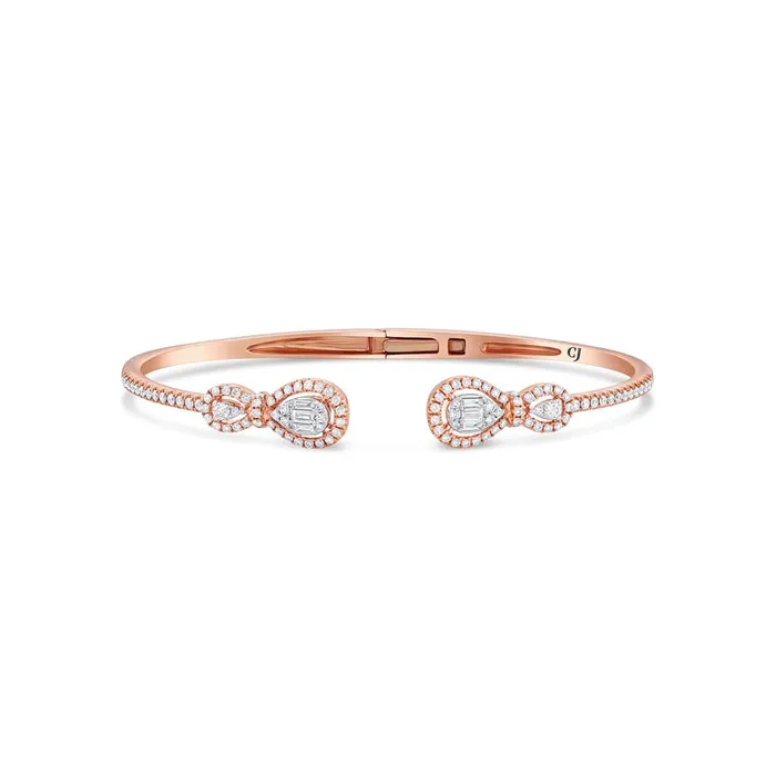 PreStyled Sets 18K Rose Gold Diamond Cluster Double Pear Motif Bangle CJ Charles Jewelers PreStyled Sets 18K Rose Gold Diamond Cluster Double Pear Motif Bangle CJ Charles Jewelers