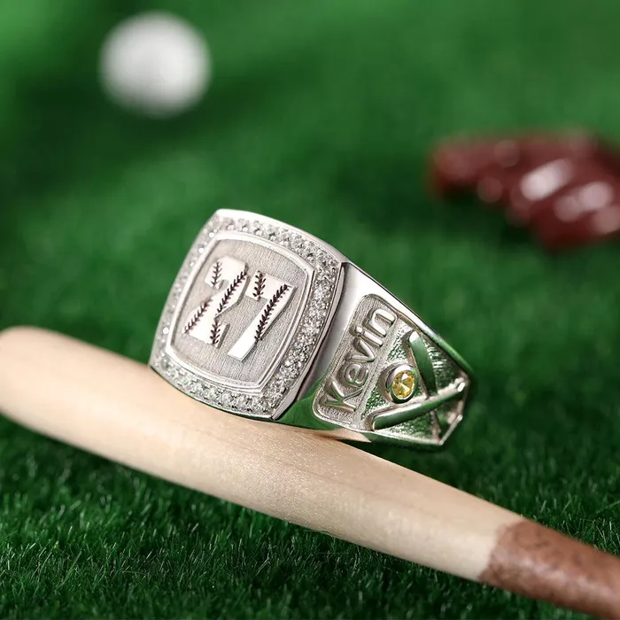 Rings Belbren Custom 925 Sterling Silver Baseball Signet Ring with Personalized Name Number Unique Gift for Baseball Fans and Players