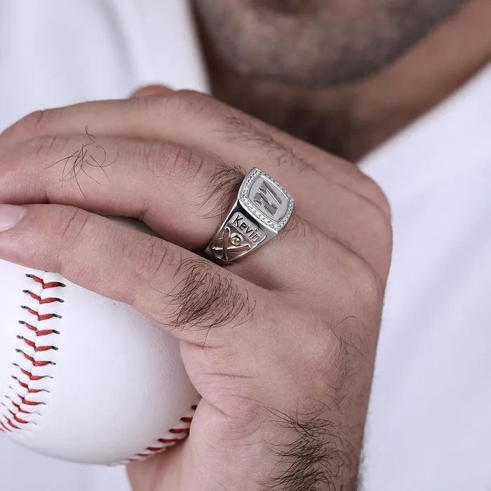 Rings Belbren Custom 925 Sterling Silver Baseball Signet Ring with Personalized Name Number Unique Gift for Baseball Fans and Players