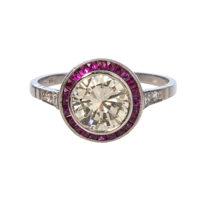 Rings Croghans Art Deco 188ct Round Brilliant Diamond Ruby Platinum Ring
