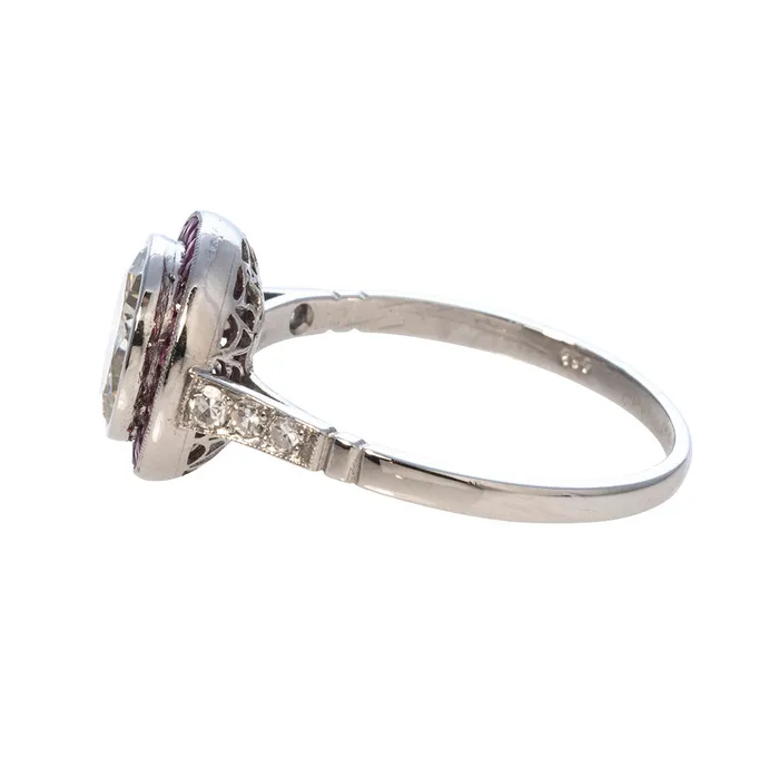 Rings Croghans Art Deco 188ct Round Brilliant Diamond Ruby Platinum Ring