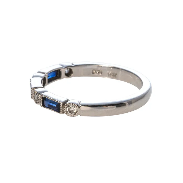 Rings Croghans Baguette Sapphire Diamond Milgrain Halfway 14K Gold Band