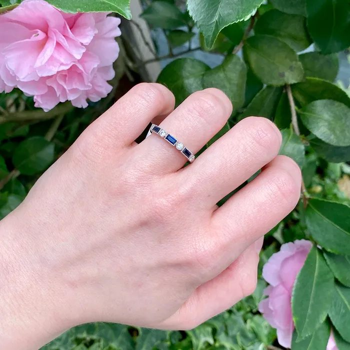 Rings Croghans Baguette Sapphire Diamond Milgrain Halfway 14K Gold Band