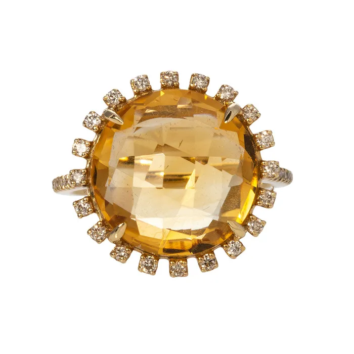 Rings Croghans Citrine Diamond Halo 18K Yellow Gold Ring