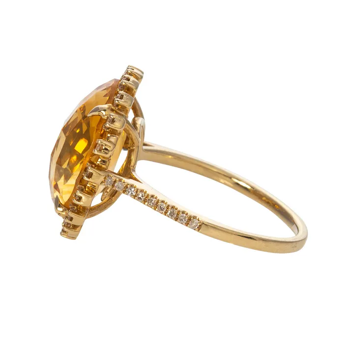 Rings Croghans Citrine Diamond Halo 18K Yellow Gold Ring