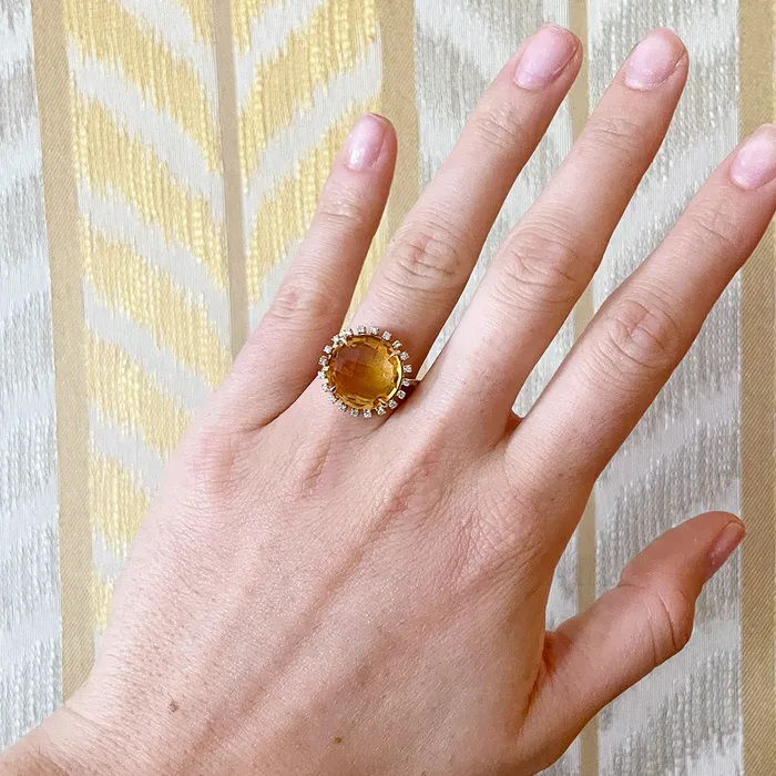 Rings Croghans Citrine Diamond Halo 18K Yellow Gold Ring