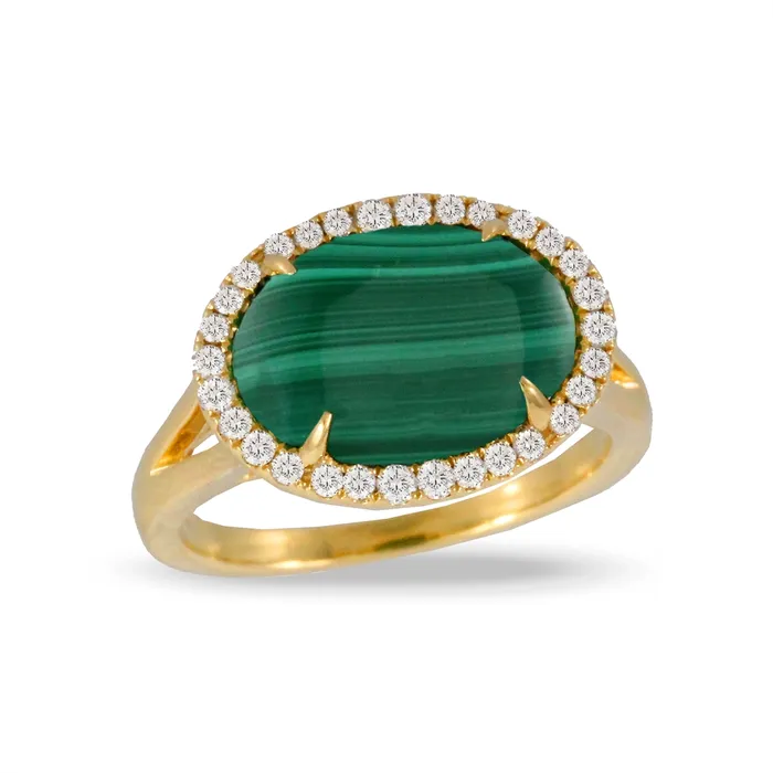 Rings Doves Doves 18K Yellow Gold Diamond Ring with Malachite Center