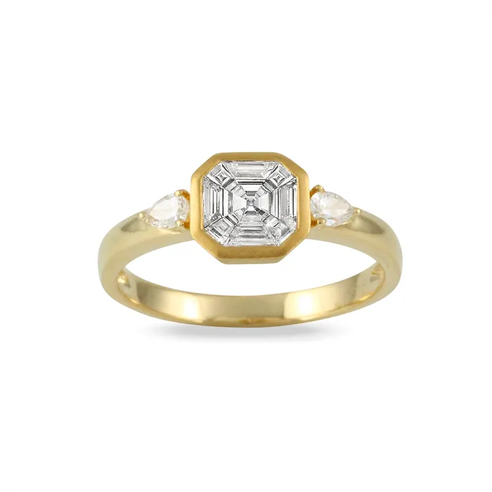 Rings Doves Doves 18K Yellow Gold Invisible Set Diamond Cluster Ring