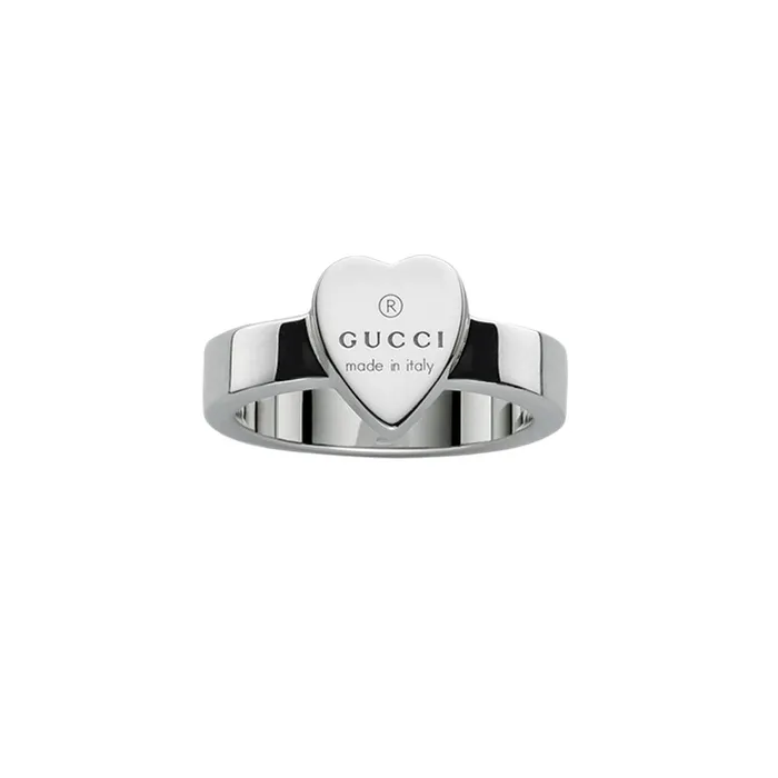 Rings Gucci Gucci Sterling Silver Trademark Ring with Engraved Gucci Heart