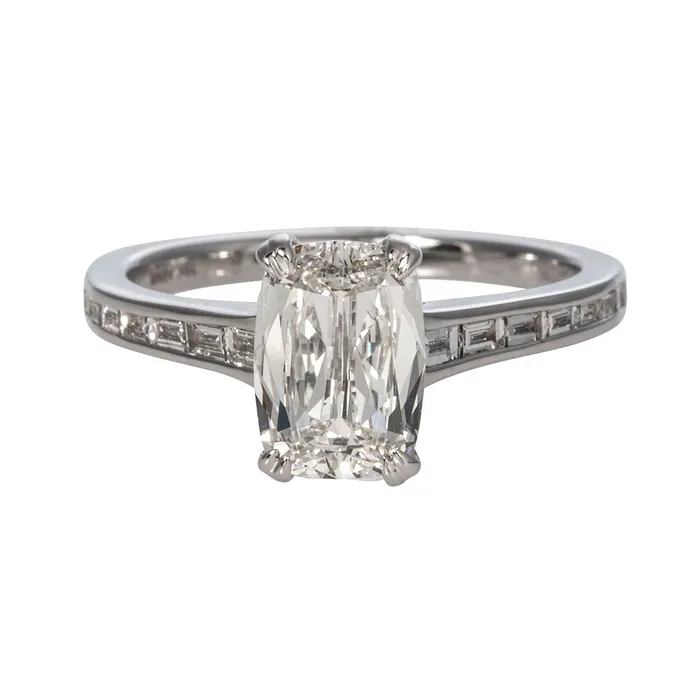 Rings Henri Daussi 15ct Cushion Center 22ct Baguette Side Diamond 18K Gold Ring Rings Henri Daussi 15ct Cushion Center 22ct Baguette Side Diamond 18K Gold Ring