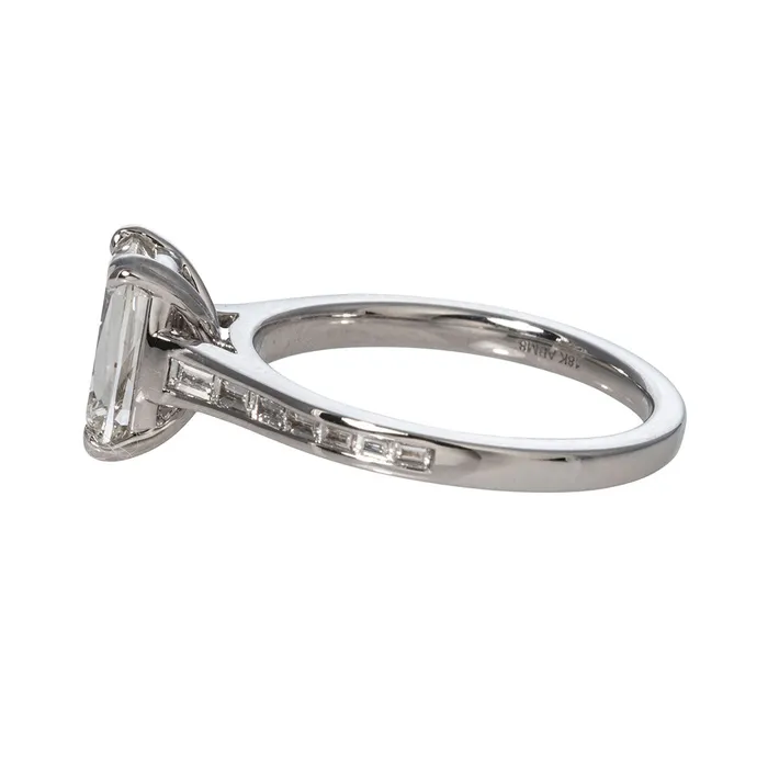 Rings Henri Daussi 15ct Cushion Center 22ct Baguette Side Diamond 18K Gold Ring