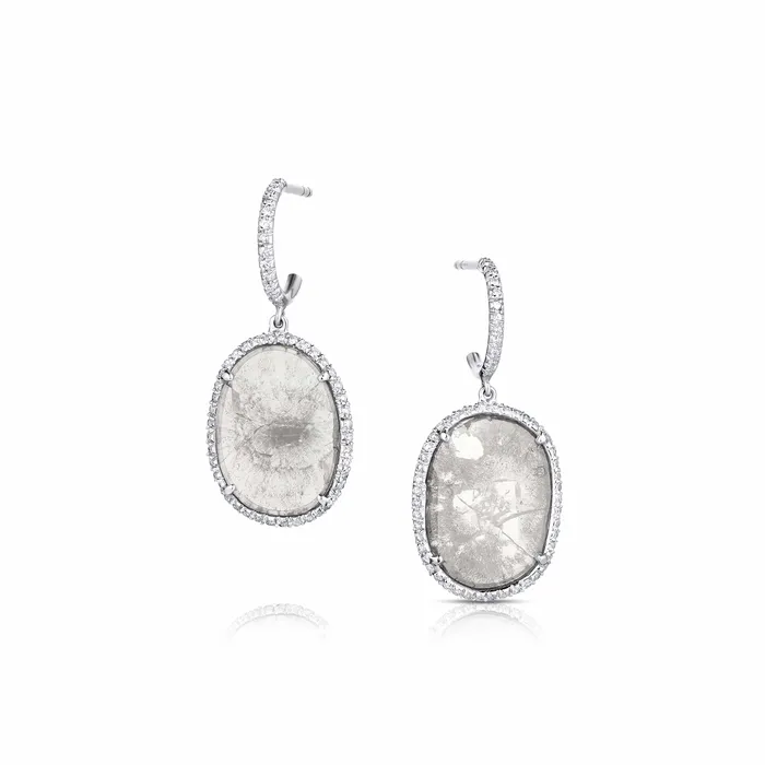 Rivire Platinum 358ctw Rose Cut Diamond Salt and Pepper Slab Earrings CJ Charles Jewelers Earrings Rivire Platinum 358ctw Rose Cut Diamond Salt and Pepper Slab Earrings CJ Charles Jewelers Earrings