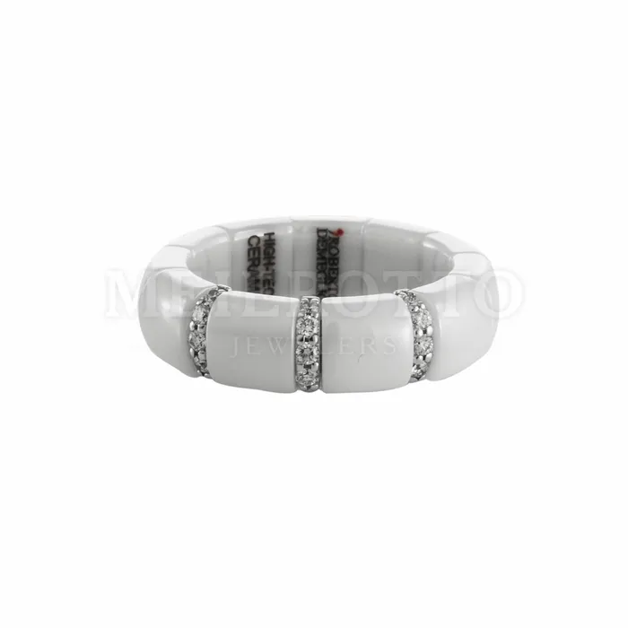 Roberto Demeglio Rings Roberto Demeglio Pura Ring in White Shiny Ceramic with Diamonds Roberto Demeglio Rings Roberto Demeglio Pura Ring in White Shiny Ceramic with Diamonds