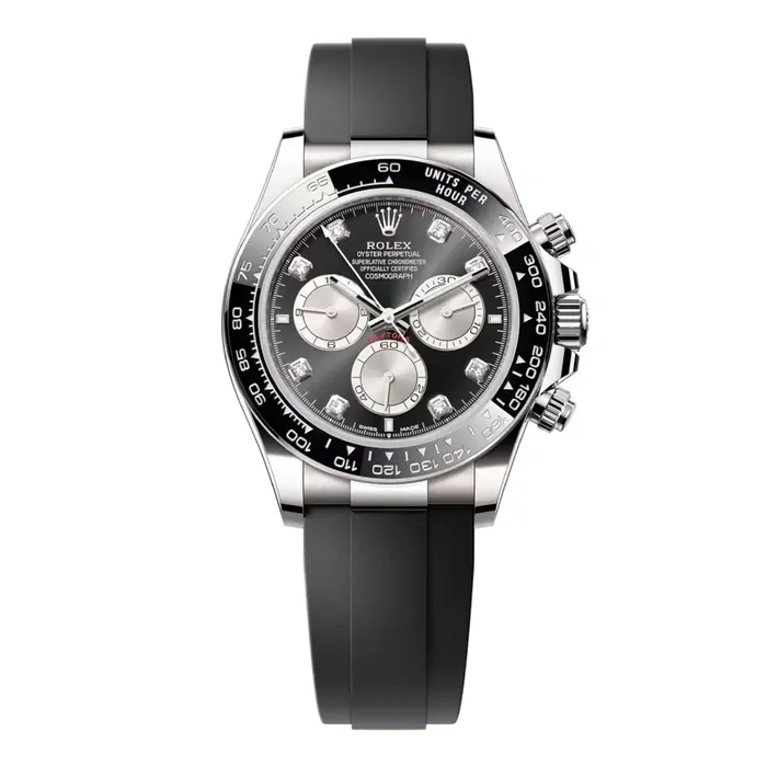 Rolex Bracelets Rolex Cosmograph Daytona 40mm Ref 126519LN Bright Black Steel Diamond Dial Ceramic Bezel 18K White Gold Case Black Oysterflex Bracelet Mens Watch Rolex Bracelets Rolex Cosmograph Daytona 40mm Ref 126519LN Bright Black Steel Diamond Dial Ceramic Bezel 18K White Gold Case Black Oysterflex Bracelet Mens Watch