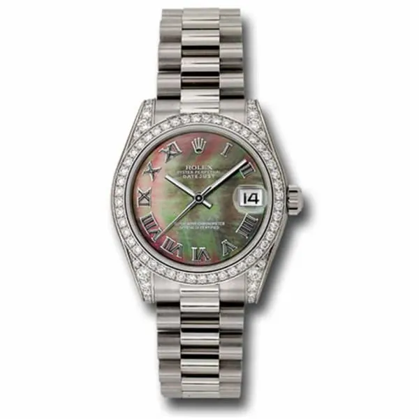 Rolex Bracelets Rolex Datejust 31mm Ref 178159 dkmrp Dark Mother of Pearl Dial Diamond Bezel 18K White Gold President Bracelet Womens Watch Rolex Bracelets Rolex Datejust 31mm Ref 178159 dkmrp Dark Mother of Pearl Dial Diamond Bezel 18K White Gold President Bracelet Womens Watch
