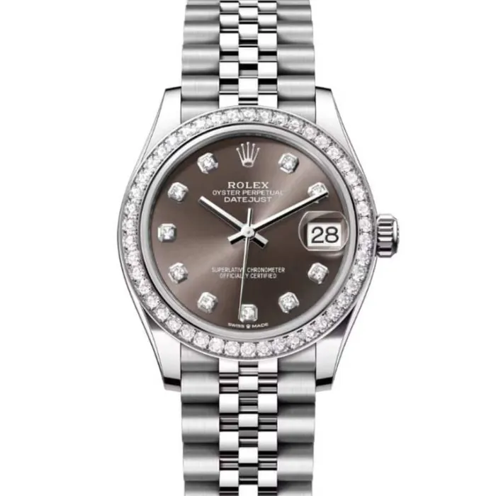Rolex Bracelets Rolex Datejust 31mm Ref 278384rbr0010 Dark Grey Diamond Dial Diamond Bezel Stainless Steel Jubilee Bracelet Womens Watch