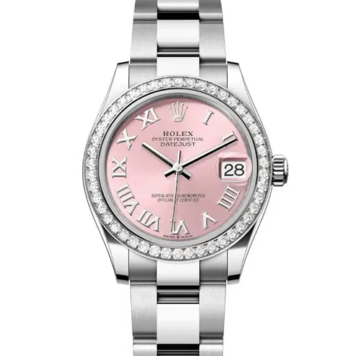Rolex Bracelets Rolex Datejust 31mm Ref 278384rbr0023 Pink Roman Dial Diamond Bezel Stainless Steel Oyster Bracelet Womens Watch