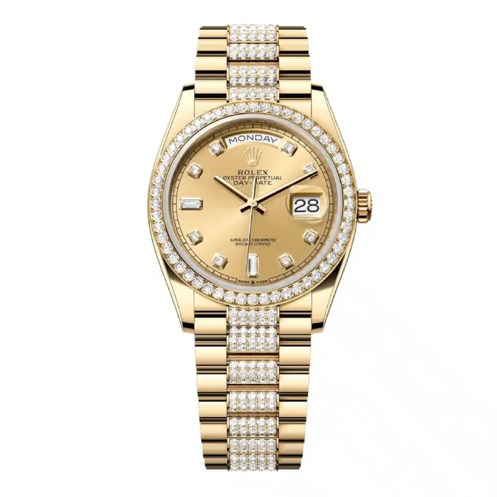 Rolex Bracelets Rolex Day Date 36mm Ref 128348rbr0010 Champagne Diamond Dial Diamond Bezel 18K Yellow Gold Diamonds President Bracelet Watch Rolex Bracelets Rolex Day Date 36mm Ref 128348rbr0010 Champagne Diamond Dial Diamond Bezel 18K Yellow Gold Diamonds President Bracelet Watch