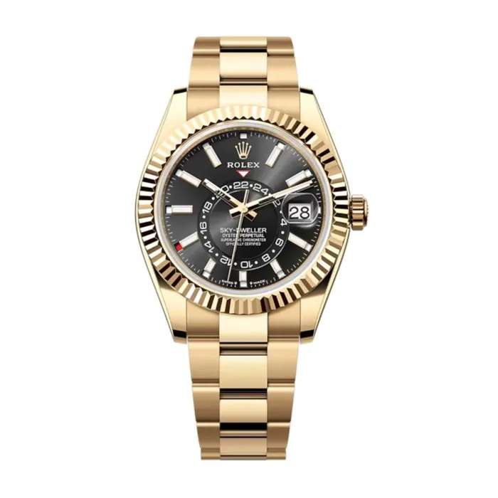 Rolex Bracelets Rolex SkyDweller 42mm Ref 3369380002 Bright Black Stick Dial 18K Yellow Gold Oyster Bracelet Watch Rolex Bracelets Rolex SkyDweller 42mm Ref 3369380002 Bright Black Stick Dial 18K Yellow Gold Oyster Bracelet Watch