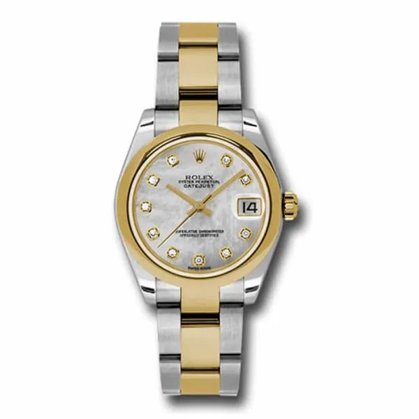 Rolex Datejust 31mm Ref 178243 mdo White Mother of Pearl Diamond Dial Two Tone Stainless Steel 18K Yellow Gold Oyster Bracelet Womens Watch Rolex Bracelets Rolex Datejust 31mm Ref 178243 mdo White Mother of Pearl Diamond Dial Two Tone Stainless Steel 18K Yellow Gold Oyster Bracelet Womens Watch Rolex Bracelets