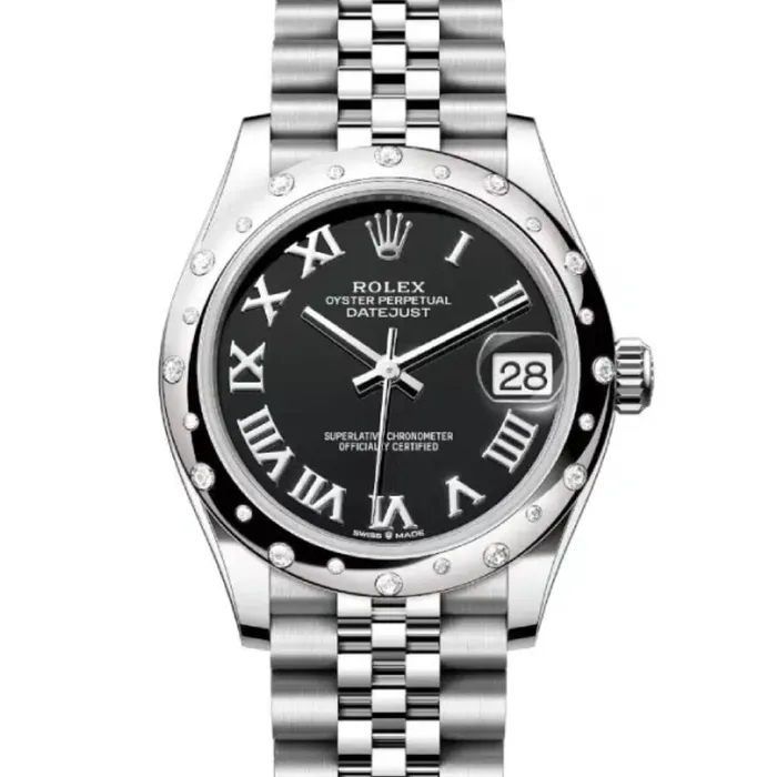 Rolex Datejust 31mm Ref 278344rbr0002 Black Roman Dial Diamond Bezel Stainless Steel Jubilee Bracelet Womens Watch Rolex Bracelets