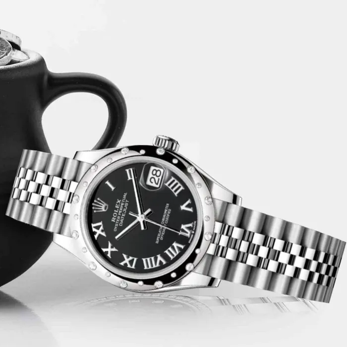 Rolex Datejust 31mm Ref 278344rbr0002 Black Roman Dial Diamond Bezel Stainless Steel Jubilee Bracelet Womens Watch Rolex Bracelets