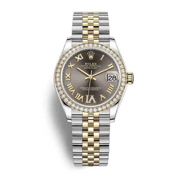 Rolex Datejust 31mm Ref 278383rbr0018 Dark Grey Roman Diamond Dial Diamond Bezel Two Tone Stainless Steel 18K Yellow Gold Jubilee Bracelet Womens Watch Rolex Bracelets Rolex Datejust 31mm Ref 278383rbr0018 Dark Grey Roman Diamond Dial Diamond Bezel Two Tone Stainless Steel 18K Yellow Gold Jubilee Bracelet Womens Watch Rolex Bracelets
