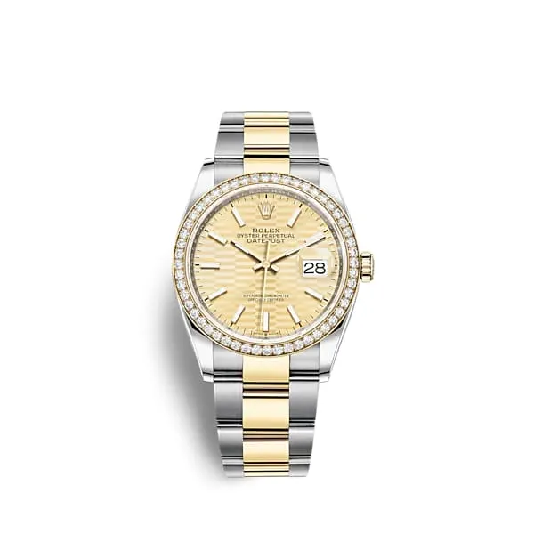 Rolex Datejust 36mm Ref 126283rbr0026 Golden Fluted Motif Dial Diamond Bezel Two Tone Stainless Steel 18K Yellow Gold Oyster Bracelet Watch Rolex Bracelets Rolex Datejust 36mm Ref 126283rbr0026 Golden Fluted Motif Dial Diamond Bezel Two Tone Stainless Steel 18K Yellow Gold Oyster Bracelet Watch Rolex Bracelets