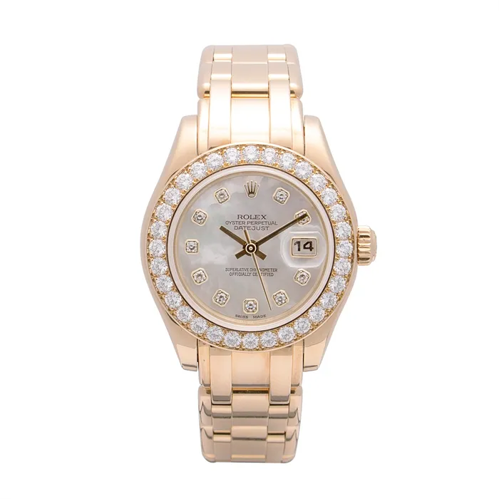 Rolex Datejust Masterpiece Pearlmaster 18K Yellow Gold MOP Dial 29mm Automatic Preowned Preowned Rolex PreStyled Sets Rolex Datejust Masterpiece Pearlmaster 18K Yellow Gold MOP Dial 29mm Automatic Preowned Preowned Rolex PreStyled Sets