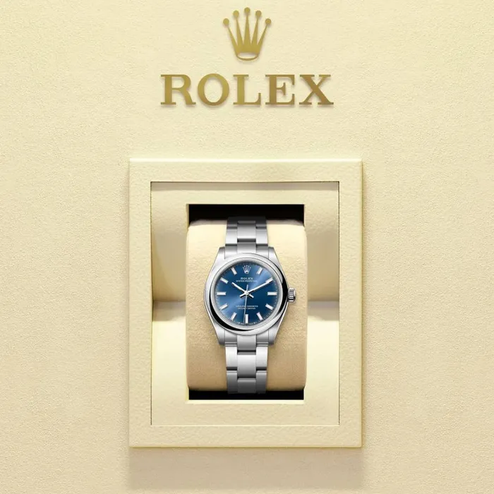 Rolex Oyster Perpetual 28mm Ref 2762000003 Bright Blue Stick Dial Stainless Steel Oyster Bracelet Womens Watch Rolex Bracelets