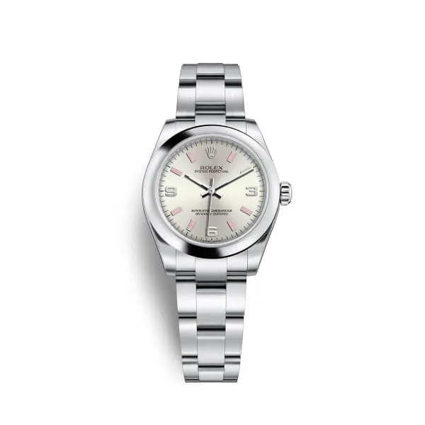 Rolex Oyster Perpetual 31mm Ref 1772000009 Silver Dial With Pink Index Arabic Numerals Stainless Steel Oyster Bracelet Watch Rolex Bracelets Rolex Oyster Perpetual 31mm Ref 1772000009 Silver Dial With Pink Index Arabic Numerals Stainless Steel Oyster Bracelet Watch Rolex Bracelets