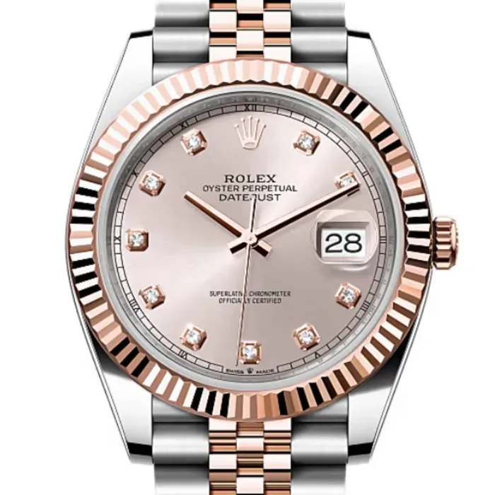 Rolex Rolex Datejust 41mm Ref 1263310008 Sundust Diamond Dial Two Tone Stainless Steel 18K Rose Gold Jubilee Bracelet Mens Watch Bracelets