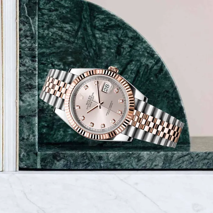 Rolex Rolex Datejust 41mm Ref 1263310008 Sundust Diamond Dial Two Tone Stainless Steel 18K Rose Gold Jubilee Bracelet Mens Watch Bracelets