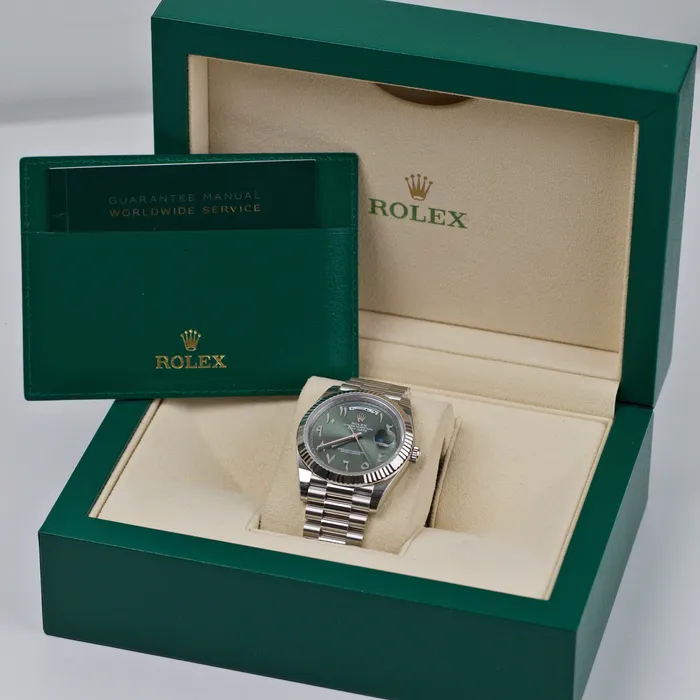 Rolex Rolex Day Date 40mm Ref 228236 ogap Olive Green Arabic Dial Fluted Bezel Platinum President Bracelet Mens Watch Bracelets