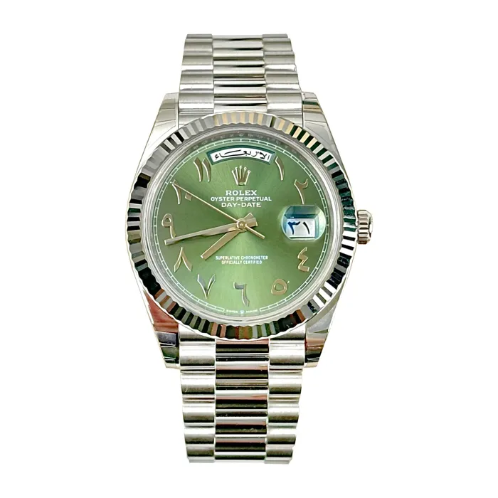 Rolex Rolex Day Date 40mm Ref 228236 ogap Olive Green Arabic Dial Fluted Bezel Platinum President Bracelet Mens Watch Bracelets