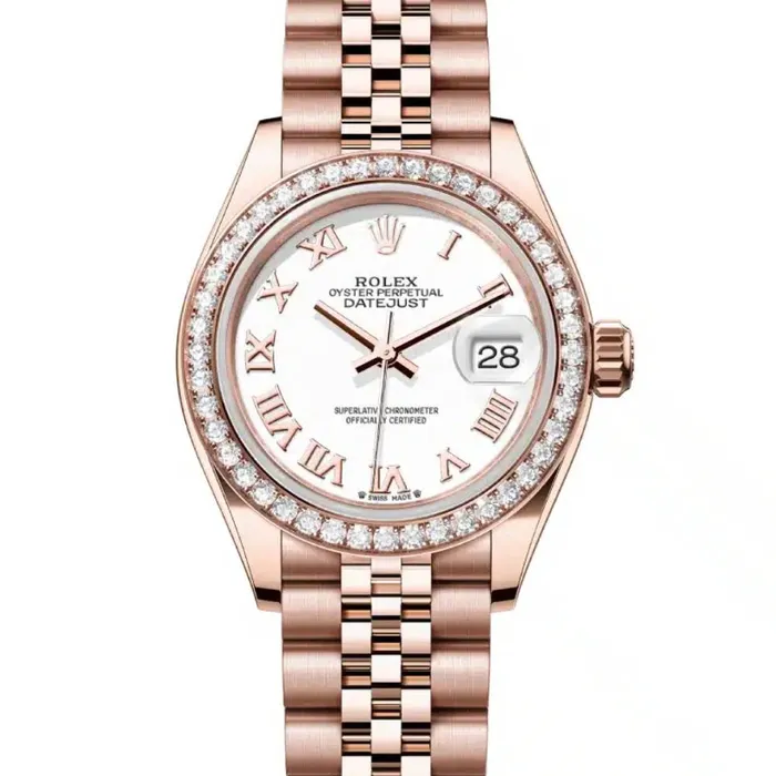 Rolex Rolex LadyDatejust 28mm Ref 279135rbr0024 White Roman Dial Diamond Bezel 18K Rose Gold Jubilee Bracelet Womens Watch Bracelets