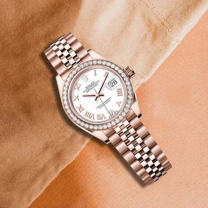 Rolex Rolex LadyDatejust 28mm Ref 279135rbr0024 White Roman Dial Diamond Bezel 18K Rose Gold Jubilee Bracelet Womens Watch Bracelets