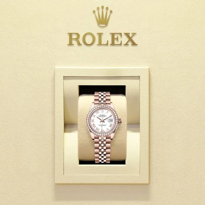 Rolex Rolex LadyDatejust 28mm Ref 279135rbr0024 White Roman Dial Diamond Bezel 18K Rose Gold Jubilee Bracelet Womens Watch Bracelets