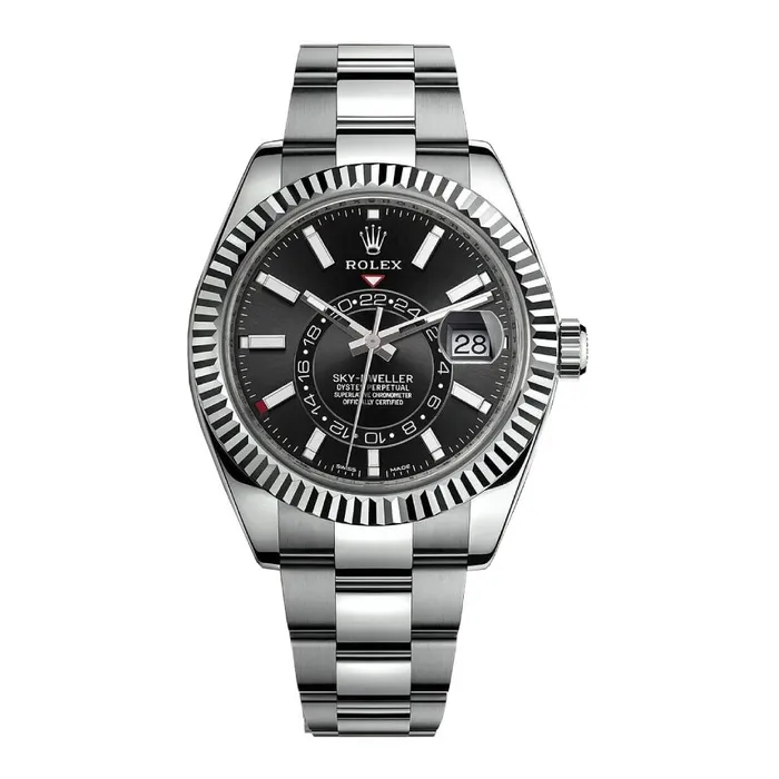 Rolex SkyDweller 42mm Ref 3269340005 Bright Black Stick Dial Stainless Steel Oyster Bracelet Watch Rolex Bracelets
