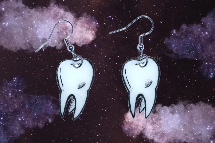Sam Makes Things Earrings Black and White Detailed Tooth Handmade Earrings