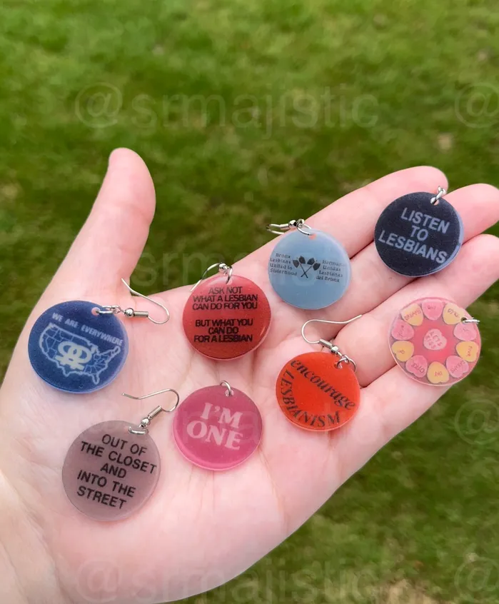 Sam Makes Things Earrings Vintage Pride Protest Button Design 2D Handmade Earrings Sam Makes Things Earrings Vintage Pride Protest Button Design 2D Handmade Earrings