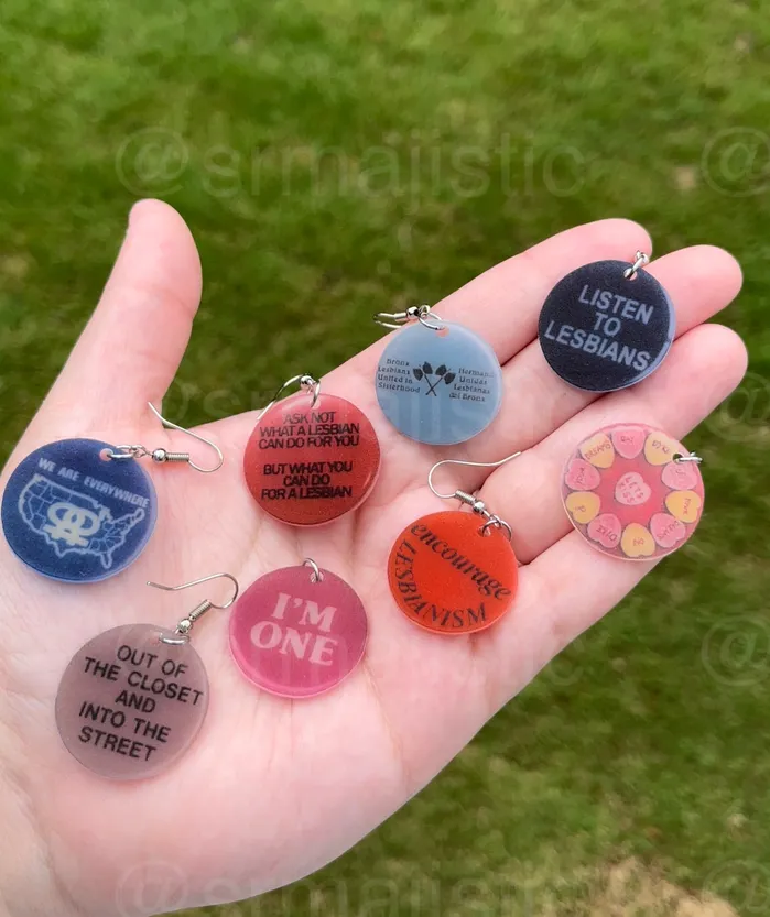 Sam Makes Things Earrings Vintage Pride Protest Button Design 2D Handmade Earrings