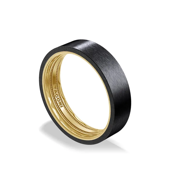 Tacori Rings Tacori Black Titanium18K Yellow Gold 6mm Matte Flat Top Band