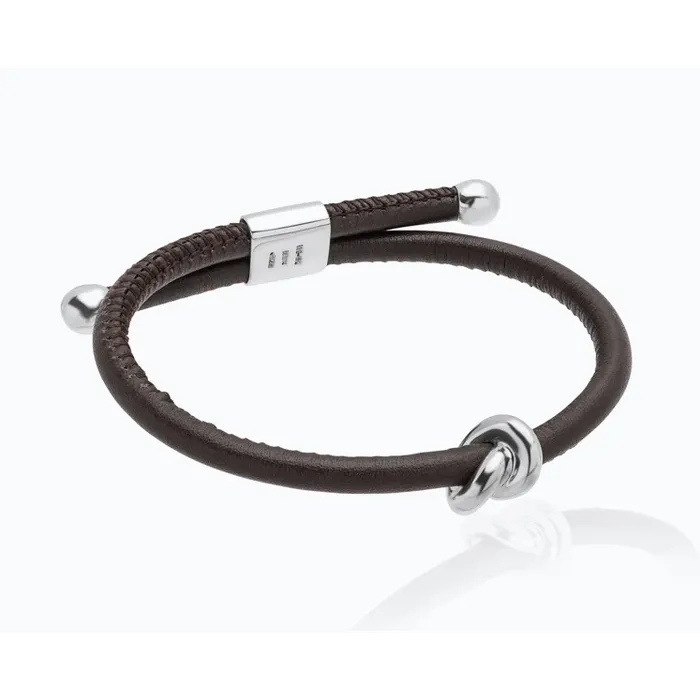 Tane Danu Sterling Silver and Brown Leather Bracelet in Medium Tane Bracelets