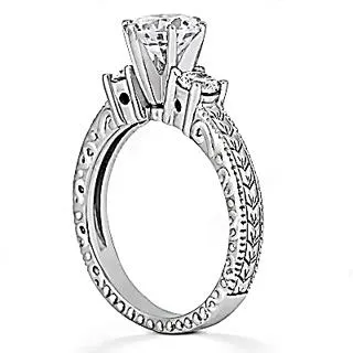 151 Ct Antique Style Gold Natural Earth Mined Diamond Three Stone Wedding Ring GB Rings