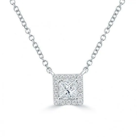 26 Ct Princess And Round Genuine Natural Earth Mined Diamond Necklace Pendant GB Necklaces 26 Ct Princess And Round Genuine Natural Earth Mined Diamond Necklace Pendant GB Necklaces
